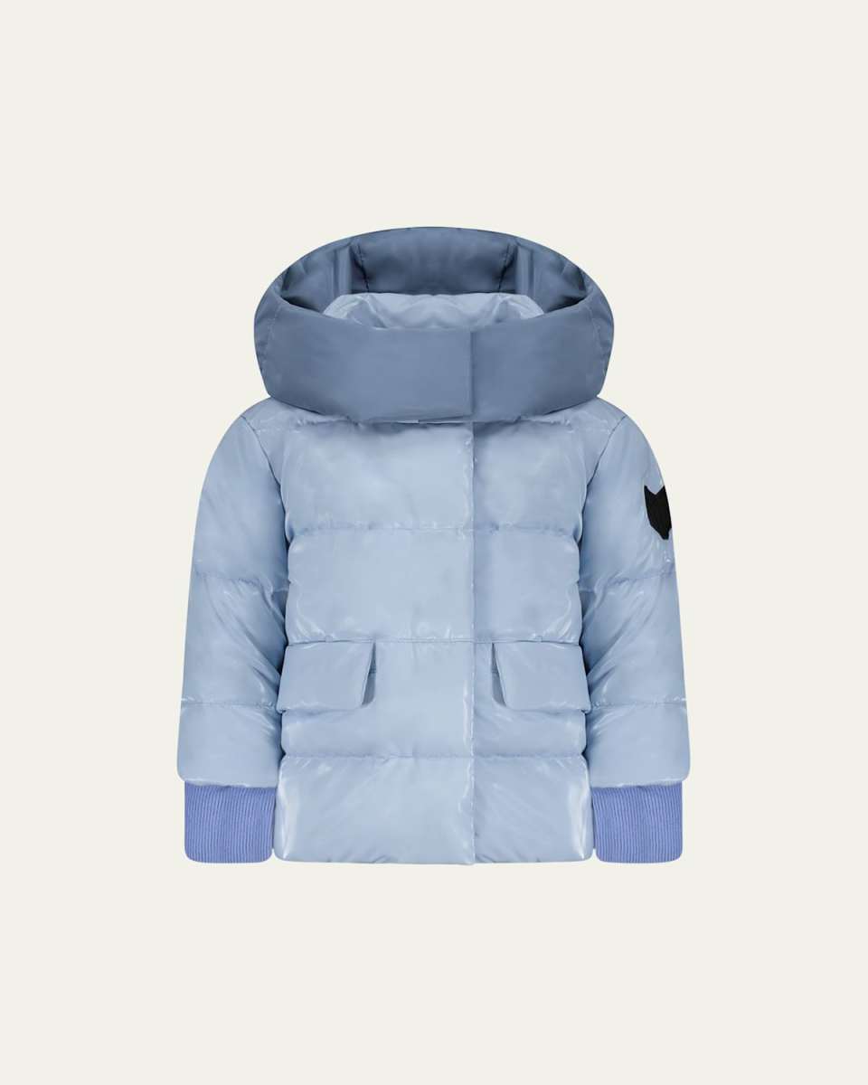 Kid's Quilted High Collar Tonal Down Coat, Size 6M-3